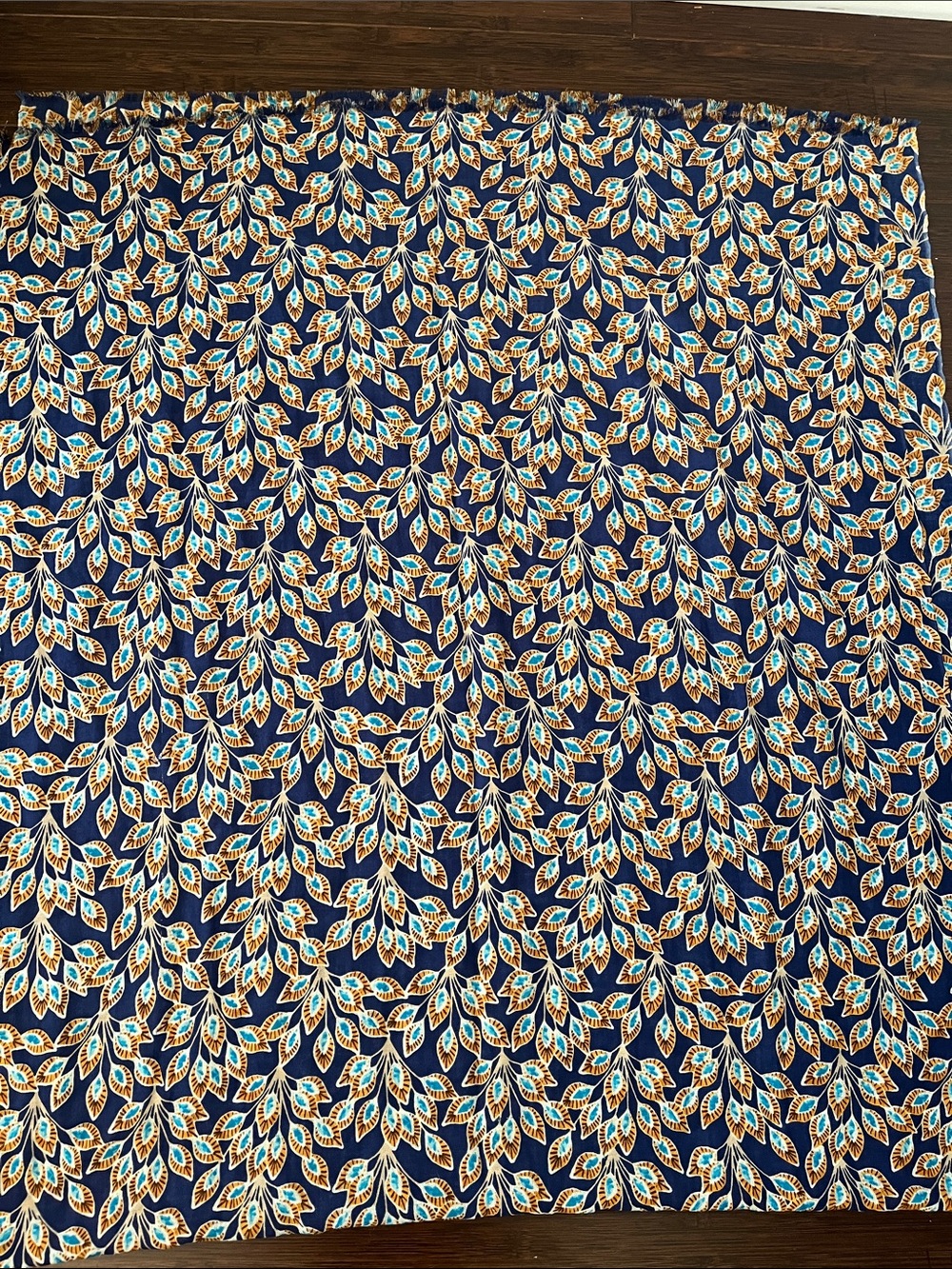 J McLaughlin Navy Orange Peacock Feather Detail Scarf 74x32
